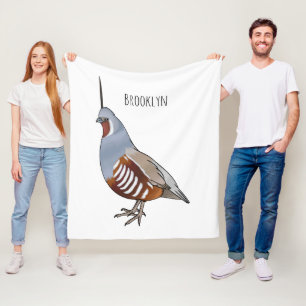 Mountain quail bird cartoon illustration fleece blanket