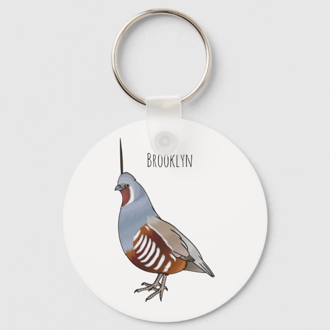 Mountain quail bird cartoon illustration  key ring (Front)