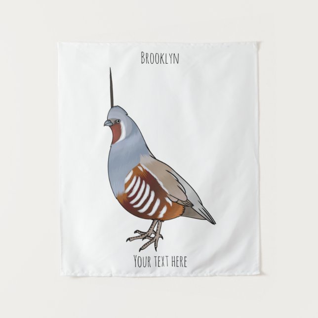 Mountain quail bird cartoon illustration  tapestry (Front)