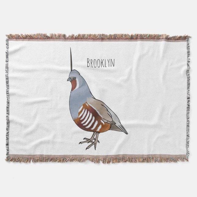 Mountain quail bird cartoon illustration  throw blanket (Front)
