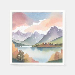 Mountain Range   Airy Nature Watercolor Landscape Napkin