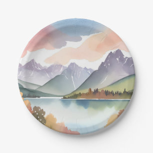 Mountain Range   Airy Nature Watercolor Landscape Paper Plate