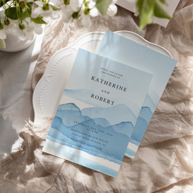 Mountain Range Blue Destination Wedding Invitation (Creator Uploaded)