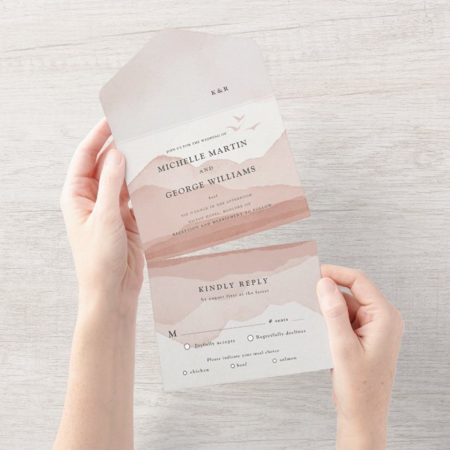 Mountain Range Blush Wedding All In One Invitation (Tearaway)
