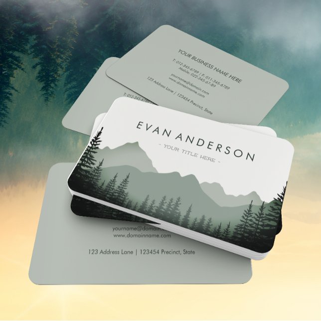 Mountain Range Pine Trees in Shades of Sage  Business Card (Creator Uploaded)