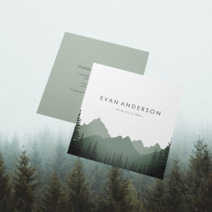 Mountain Range Pine Trees in Shades of Sage Square Business Card