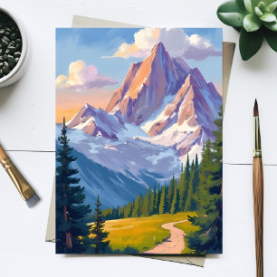 Mountain Range Watercolor Nature Painting Postcard