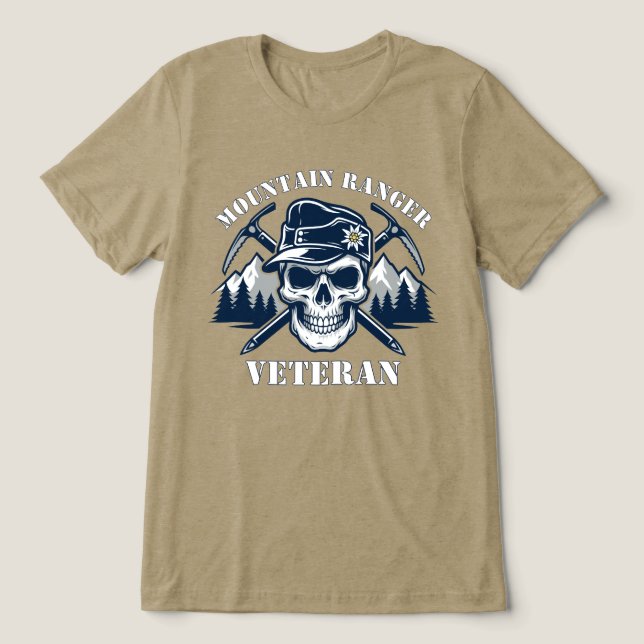 Mountain Ranger Veteran Alpine Skull Tri-Blend Shirt (Design Front)