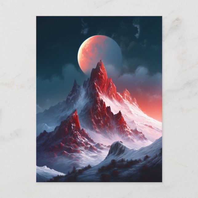 Mountain Red Moon Fantasy Landscape Postcard (Front)