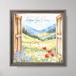 Mountain Red Poppy & Purple Flowers Canvas Print