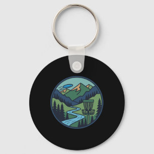 Mountain River Disc Golf Scene Flying Disc Basket Key Ring