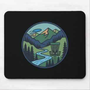 Mountain River Disc Golf Scene Flying Disc Basket Mouse Pad