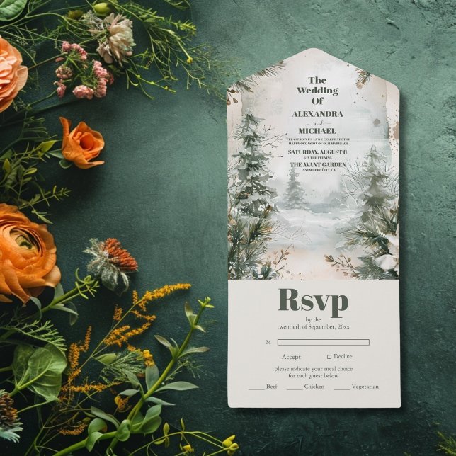 Mountain River Fall Winter Landscape Wedding All In One Invitation (Creator Uploaded)