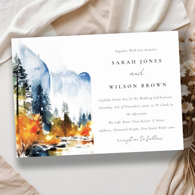 Mountain River Fall Winter Landscape Wedding Invitation (Creator Uploaded)