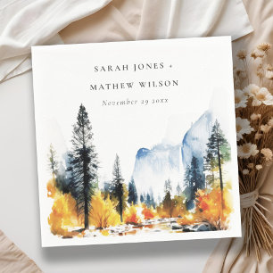 Mountain River Fall Winter Landscape Wedding Napkin