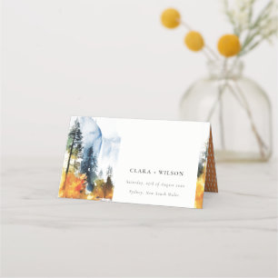Mountain River Fall Winter Landscape Wedding Place Card