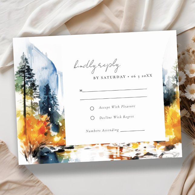 Mountain River Fall Winter Landscape Wedding RSVP Card (Creator Uploaded)