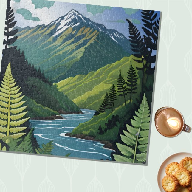 Mountain, River, Ferns of New Zealand Jigsaw Puzzle (Creator Uploaded)