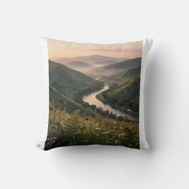 Mountain River Landscape Art Print  Throw Pillow (Front)