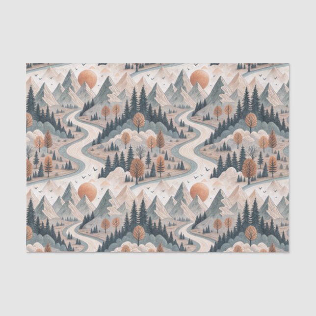 Mountain River Landscape Boho Abstract Pattern Art Tissue Paper (Front)