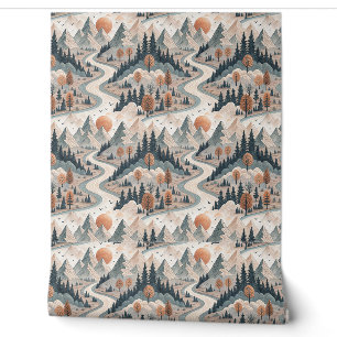 Mountain River Landscape Boho Abstract Pattern Art Wallpaper