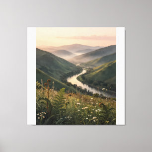Mountain River Landscape Stretched Wall Art Print