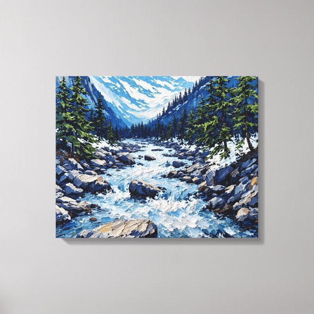 Mountain River Stream Premium Wrapped Canvas Wall  (Front)