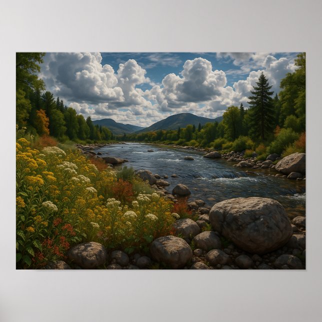 Mountain River Wildflowers Landscape  Poster (Front)