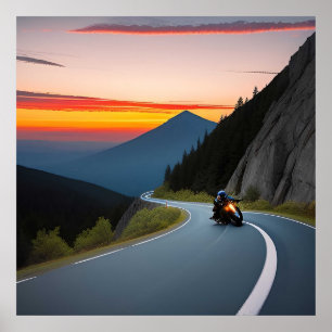Mountain Road Biker Scene For Motorcycle Fans Poster