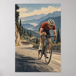 Mountain Road Cycling Race Alpine Landscape Sports Poster