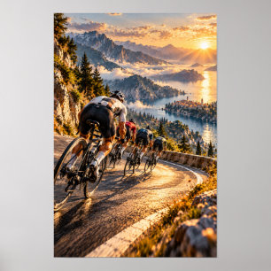 Mountain Road Cycling Race at Sunset – Scenic Cycl Poster