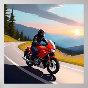 Mountain Road Motorcycle Scene For Riders Poster