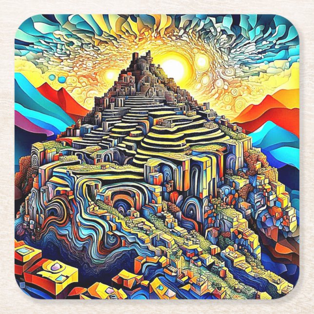 Mountain Ruins 1 Square Paper Coaster (Front)