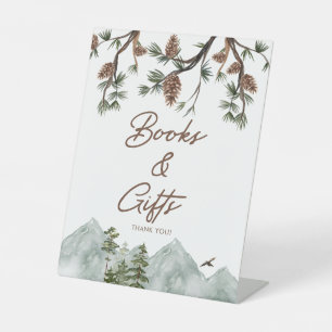 Mountain Rustic Baby Shower Books and Gifts Pedestal Sign