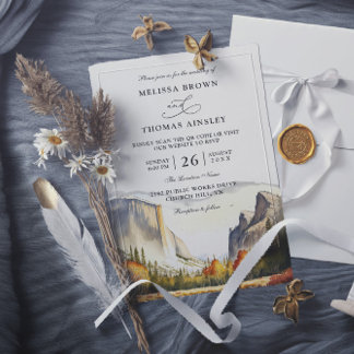 Mountain Rustic Forest Budget QR Code Wedding Invitation