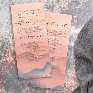 Mountain Rustic Sunset Watercolor Wedding Program