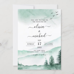 Mountain Rustic Watercolor Greenery Wedding Invita Invitation