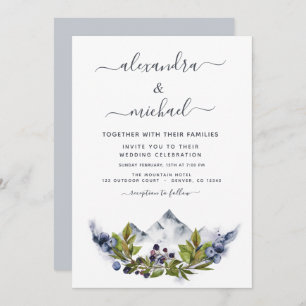 Mountain Rustic Watercolor Greenery Wedding Invitation