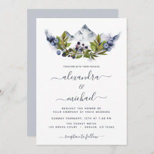 Mountain Rustic Watercolor Greenery Wedding Invitation