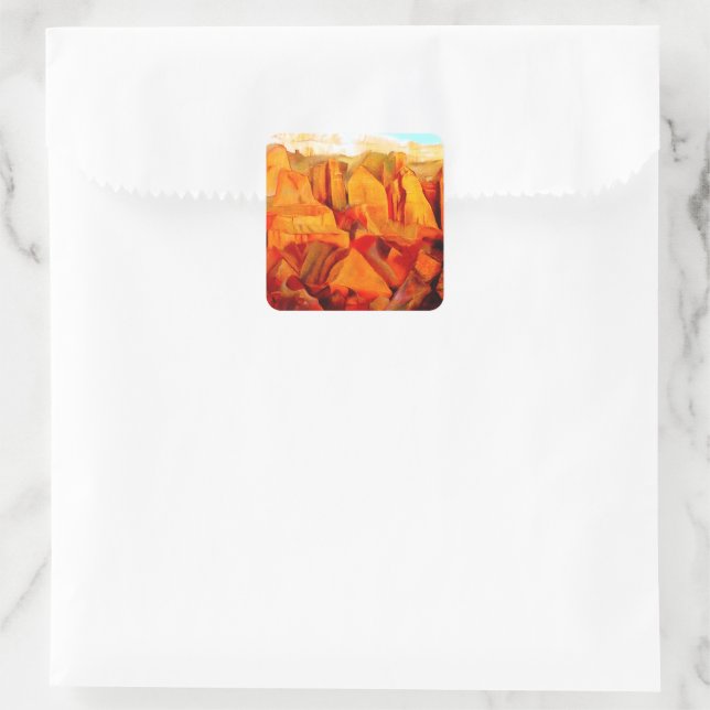 Mountain Scene at Sunset Painting Square Sticker (Bag)