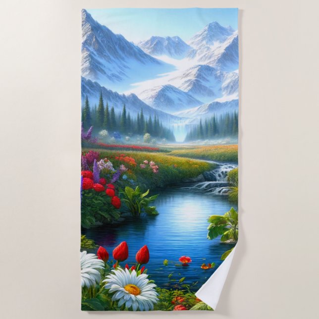 Mountain Scene Beach Towel (Front)