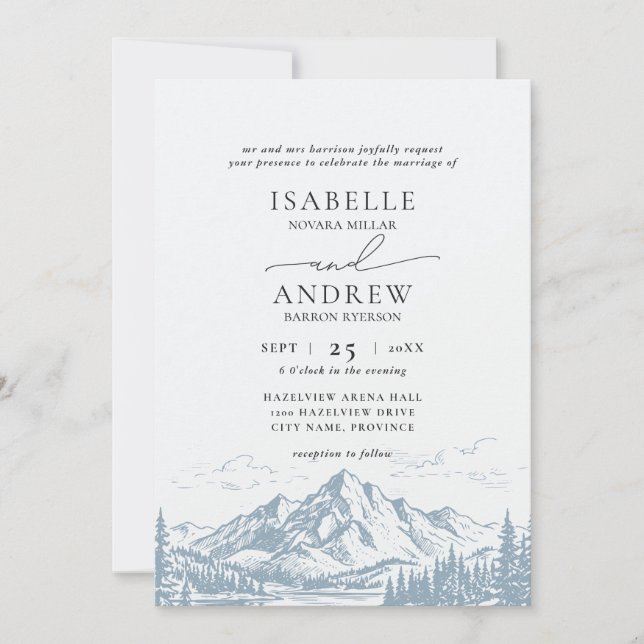 Mountain Scenery Sketch Wedding Invitation (Front)