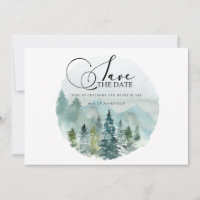 Mountain Scenery Watercolor Wedding Save the Date 