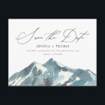 Mountain Script Celebration Save The Date Postcard<br><div class="desc">This modern rustic save the date postcard features a watercolor mountain, paired with elegant calligraphy. Perfect for a forest or mountain themed wedding. The reverse side features your return address with room for any additional details that you would like to provide your guests with. Be sure to visit my designer...</div>