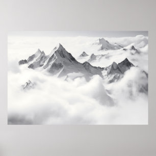 Mountain Sea Clouds Sunset Sky Landscape Poster