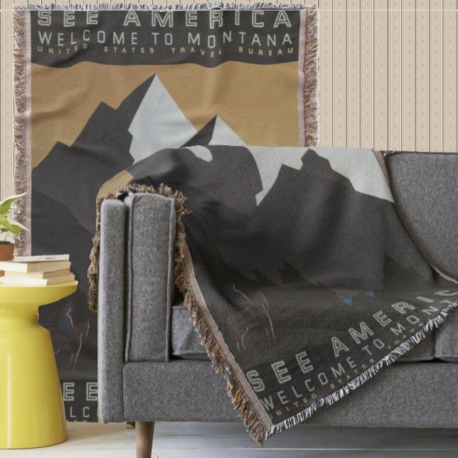 Mountain See America Cowboy Montana Pattern Throw Blanket (Creator Uploaded)