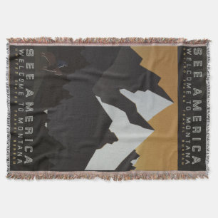 Mountain See America Cowboy Montana Pattern Throw Blanket