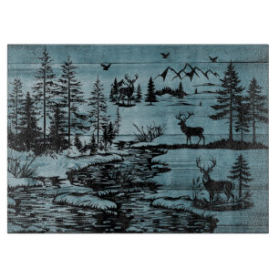 Mountain Serenity Forest and Deer Glass  Cutting Board