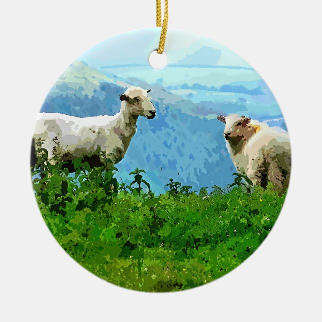 MOUNTAIN SHEEP CERAMIC TREE DECORATION (Front)