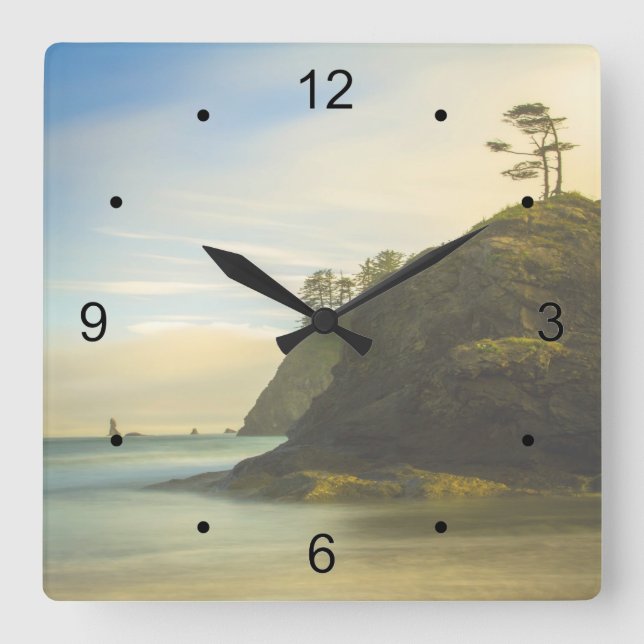 Mountain Side Ocean View Square Wall Clock (Front)